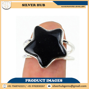 แหวนแต่งงานวินเทจโอนิกซ์สีดำของผู้หญิง925แหวนค็อกเทลพลอยธรรมชาติเรียบลื่น - Product Image 6