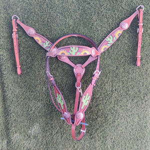 Conjunto de cuello de pecho y cabeza de una oreja pintado a mano occidental de cuero de vaca 100% hecho a mano de alta calidad con fabricante de cuentas - Product Image 4