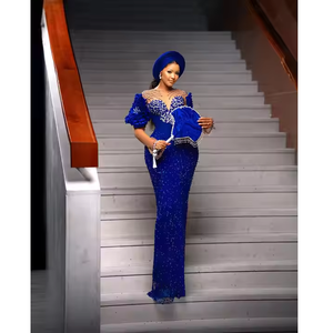 Gracieux George traditionnel patrimoine africain robe en dentelle soie respirante vêtements traditionnels broderie haute couture événement coton - Product Image 1