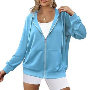 Sudaderas con cremallera para mujer Venta al por mayor Sudaderas con cremallera ajustadas para mujer Sudadera con capucha lisa de diferentes colores para mujer - Product Image 6