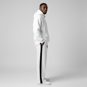 Conjuntos Deportivos Blancos Estampados a la Moda 2026, Sudaderas Holgadas con Logotipo Personalizado, Pantalones de Pierna Ancha con Raya Lateral, Estilo Urbano, 100% Algodón para Hombre - Product Image 3