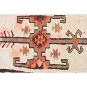 Alfombra turca Kilim Vintage de 29x128 pies, marrón, Beige, diseño de retales, Material de lana, respaldo de látex, técnica de tejido plano para dormitorio - Product Image 5