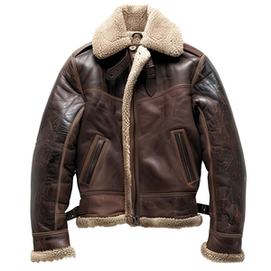 Best-seller Blouson bombardier d'hiver en cuir de mouton premium pour hommes avec logo personnalisé style High Street nouvel enduit traité - Product Image 1