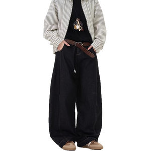 Jeans noirs délavés de style américain pour hommes Pantalon droit et ample en denim décontracté à jambes larges Versatile Clean fit Knitted - Product Image 5