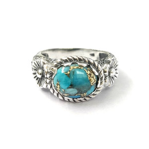 Blue Copper Turquoise <b>Opening</b> <b>Ring</b> (5.7 Grams) Fashionable Vintage Gold Plated Stylish Bezel Setting on Brass Gift - Product Image 1
