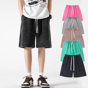 290Gsm 100% algodón lavado ácido pantalones cortos estilo Hip Hop ajuste holgado cintura media transpirable High Street Hot Running pantalones cortos masculinos - Product Image 2