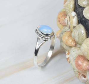 Poire Forme Pendentif Gemme Anneau De Mode Laiteux Opalite 925 En Argent Sterling Élégant Anneau À La Main Bijoux Cadeau Pour Noël - Product Image 3