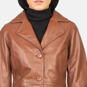 Trench-coat en cuir long élégant pour femmes avec cravate à la taille et design vintage pour la mode hivernale - Product Image 3