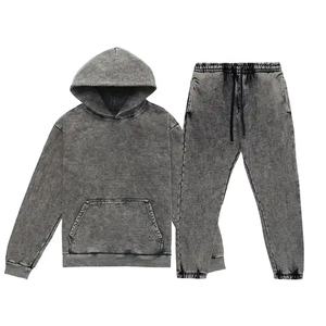 Vente en gros de vêtements de rue vintage lourds Survêtement baggy en coton molletonné Ensemble de jogging 2 pièces Survêtement lavé à l'acide personnalisé - Product Image 6