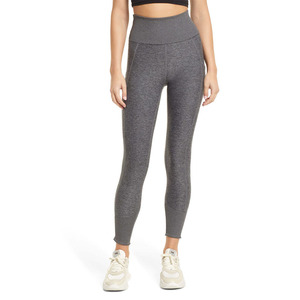 Leggings de sport taille haute pour femmes en Spandex/Nylon, pantalon de yoga, logo personnalisé, couleur unie, respirant, séchage rapide, longueur intégrale, taille élastique côtelée - Product Image 1