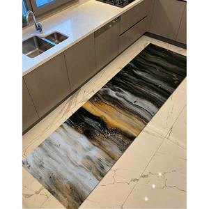 Tapis moderne abstrait : Tapis brillant noir, gris, jaune et doré, tapis doux non tissé - Product Image 4