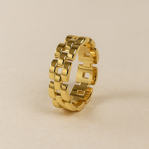 18K <b>Gold</b> Plated Stainless Steel <b>Vintage</b> Eternity <b>Ring</b> with Bezel Set Number Design - Product Image 4
