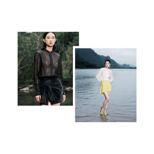 Blusas y Camisas Elegantes para Mujer, Blanco y Negro, Blusa ALIDA de Manga Larga, Tela de Cupro de Calidad, Etiquetas Personalizadas, WHITE ANT Vietnam - Product Image 1