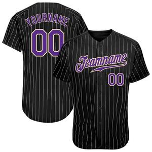 Personnalisé Noir Blanc Pinstripe Violet-Blanc Authentique Maillot de Baseball - Product Image 1