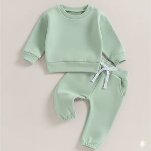 Conjunto de Dos Piezas para Bebé al por Mayor, Sudadera y Pantalones de Color Sólido - Product Image 1