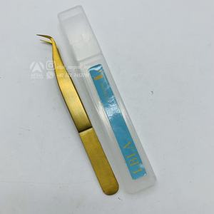 <b>Hook</b> & Universal Style Sustainable & Strong Stainless Steel Eyelash Tweezers Gold For Micro Fiber Grip Eyelash Extension Tweezer - Product Image 2
