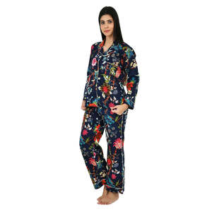 Conjunto de Pijama de Algodón Puro Estampado con Bloques Panamá, Ropa de Dormir de Primavera, Ropa de Salón, Camisón, Estampado a Mano, Vtements De Nuit - Product Image 6