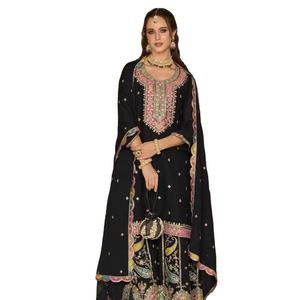 Bordado pesado trabajo elegante y traje hecho a mano con tela chino de colores Premium para la venta en línea - Product Image 1