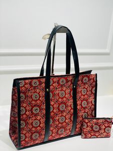 กระเป๋าทางการขนาดใหญ่พร้อมกระเป๋าผ้าไนลอนสองชั้นกันน้ำและผ้าฝ้ายแฮนด์บล็อกที่ใช้ - Product Image 2