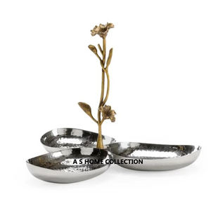 Bol de table plaqué or aspect fantaisie en métal de qualité supérieure avec fruits au design de branche de fleur argentée et autres articles de service - Product Image 2