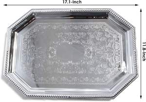 Plato de servicio cromado grabado Floral para Catering, bandeja con espejo, vajilla, cumpleaños, boda, Buffet, fiesta mediana - Product Image 6