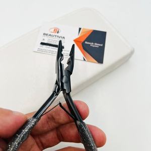 Custom Logo Black Plasma 2-Hole Hair Extension Plier with Glitter <b>Grip</b> Handle Reusable Styling Tool - Product Image 3