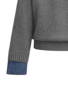 Manufacturer <b>Women</b> Grey Knit Sweater With Denim Collar <b>Long</b> Sleeve Pullover Casual Winter Top Soft Acrylic Blend Fashion <b>Jumper</b> - Product Image 6