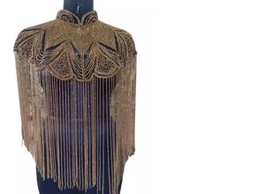 Capa de poliéster con cuentas estilo preppy de alta costura, hecha a mano, accesorio para fiestas y eventos de club para mujer - Product Image 5