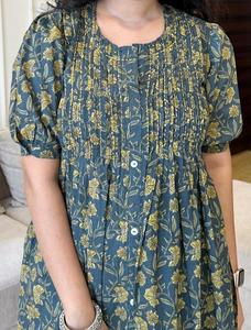 Celana lengan Set Kurta A-Line motif katun wanita panjang Dupatta Midi pakaian pesta & pernikahan Model pesanan nomor dengan Logo belakang - Product Image 2