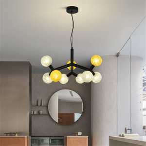 Luminaire suspendu de salon simple nordique pour restaurant, <span class=keywords><strong>boule</strong></span> de <span class=keywords><strong>verre</strong></span> ronde jaune, <span class=keywords><strong>suspension</strong></span> moderne, <span class=keywords><strong>lustre</strong></span> LED - Product Image 5