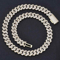 D YASH Collier de luxe unisexe en or plaqué rhodium, chaîne cubaine à quatre rangs de 15 mm, sertie de diamants de laboratoire taille brillant