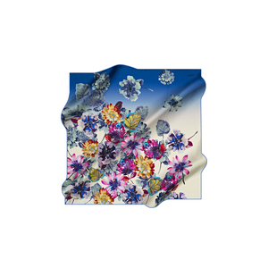 ผ้าพันคอผ้าไหมสีน้ำเงินลายดอกไม้ทรงสี่เหลี่ยม - Product Image 1