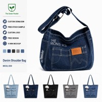 Sac à bandoulière en jean pour femme, sac à main décontracté avec poche avant, coutures patchwork, sangle réglable, idéal pour les voyages et le shopping
