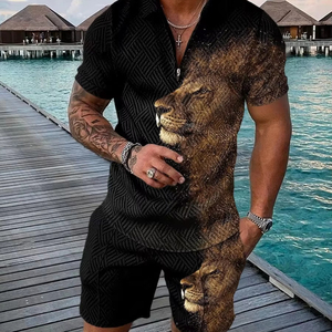 Traje de dos piezas informal de tablero de ajedrez con cuello en V de verano para hombre de gran tamaño, ligero, transpirable, holgado, corto - Product Image 6