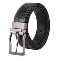 Ceinture pour homme en cuir véritable Croc avec épingle pour boucle Ceinture d'affaires réversible double face OEM/ODM double face rotative