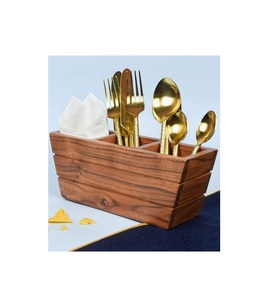 Best Selling Cutlery Holder Finest Quality 3 Section Wooden Cutlery Stand Classic Design Tableware Cutlery Storage Stand - Product Image 5
