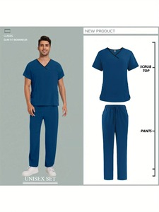 Exfoliantes de enfermería Elasticidad Clínica de mascotas Enfermera Color sólido Exfoliantes médicos Ropa DE TRABAJO Ropa delgada de médico de LICRA alta-Tallas XL 3XL - Product Image 4