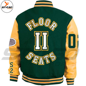 เสื้อแจ็กเก็ตเบสบอลสำหรับผู้ชาย,เสื้อแจ็กเก็ต Trucker Letterman Base Ball หนัง Varcity Varsity - Product Image 6