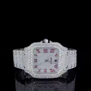 Correa de acero inoxidable VVS Moissanite Diamante tachonado automático hecho a mano relojes de pulsera para hombres disponibles a los mejores precios - Product Image 1