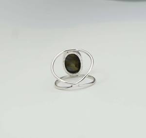 925 argent sterling massif mois de novembre pierre de naissance Labradorite avec réglage de lunette forme ovale pierres précieuses Double bande anneau - Product Image 3