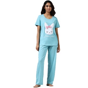 2025 Summers Custom Women's 100% Conjunto de pijama de algodón Logo bordado Camiseta Traje de noche Tallas grandes Simple Sexy Sólido Tacto suave 2 - Product Image 1