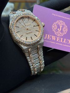 Gran oferta, reloj de pulsera de lujo para hombre, Cuarzo con diamantes de moissanita redondos VVS mejorados con tono de diamante dorado, exportación superior - Product Image 4