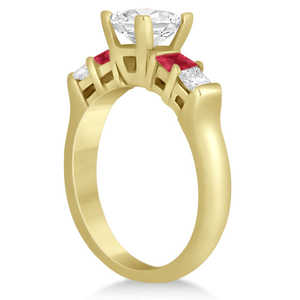 Ensemble de bagues de mariage en or jaune 14 carats avec 5 pierres de diamant princesse et rubis, 1,02 ct, ensemble de bijoux fins - Product Image 4