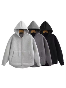 Sweats à capuche unisexes à fermeture éclair avec logo personnalisé-Impression par décharge et tissu éponge teint uni 440g 100% coton écologique - Product Image 2
