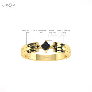 Fabricants asiatiques 3mm Prong Set Bague de fiançailles en diamant noir faite à la main en or pur 14k Cluster Bague de mariée Distributeur en gros - Product Image 4