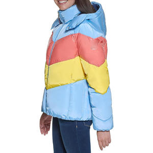 เสื้อแจ็คเก็ตพัฟเฟอร์สั้นมีฮู้ดลายทางเชฟรอนหลากสีสำหรับทุกเพศ - Product Image 6