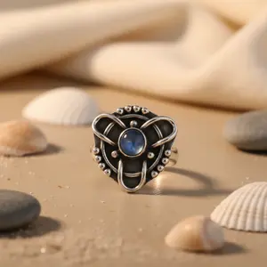 Women's 925 <b>Silver</b> <b>Statement</b> <b>Ring</b> with Blue Gemstone Elegant Jewelry Accessory - Product Image 2