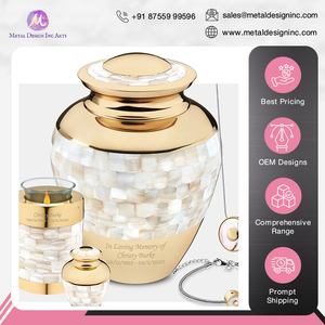 Alta demanda Royal Unique Elegant Design Memorial Ashes Keeping Mother of Pearl Adult Cremation Keepsake Urns of Brass - Product Image 4