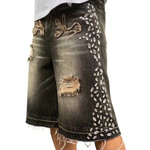 Mid <b>Waist</b> Wide Leg Windproof Washed Jeans <b>Shorts</b> Acid Wash Baggy Streetwear <b>Ripped</b> Distressed Hip Hop <b>Denim</b> <b>Shorts</b> - Product Image 5