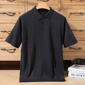 100% suéter Merino de verano para hombre, jersey de solapa de manga corta, suéter de cuello POLO, Top holgado, ropa de punto, camiseta de talla grande - Product Image 5